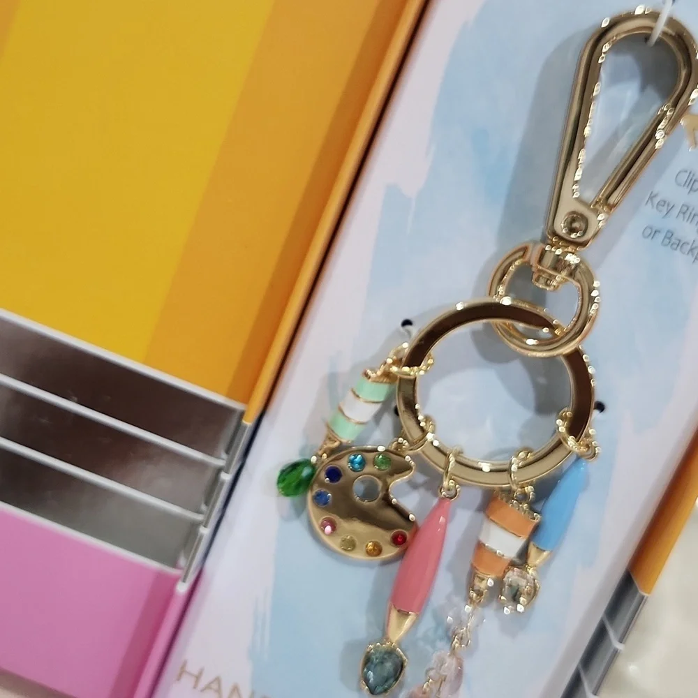 💛▪️True To Form▪️ Artist Painter Gold and Pink Key Chain Bag Charm  ✨️